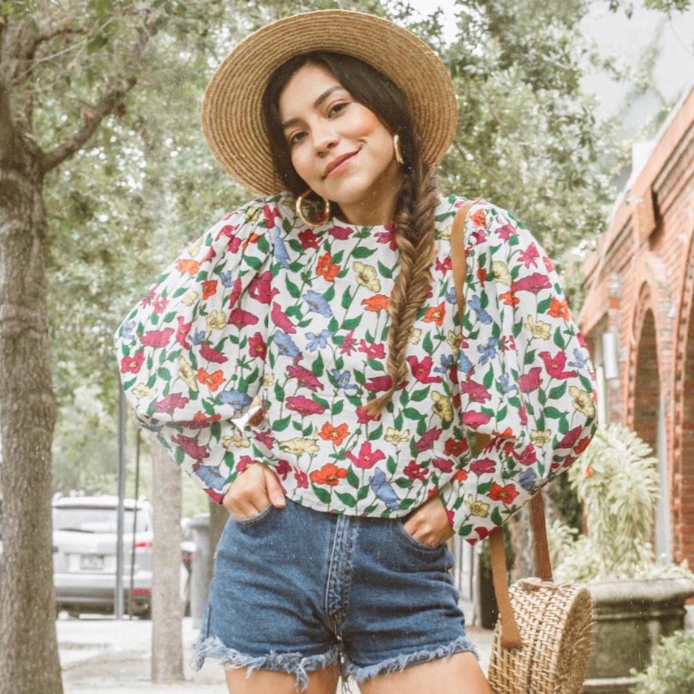 Zara printed blouse with bow ties in the back